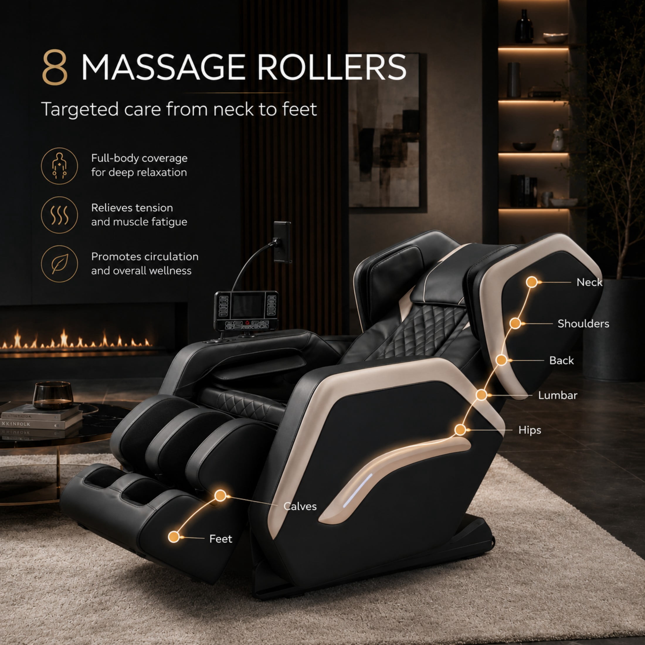 Aenkyo Full Body Zero Gravity Massage Chair Recliner with 8 Fixed Rollers, Foot Massage and Heating, Black