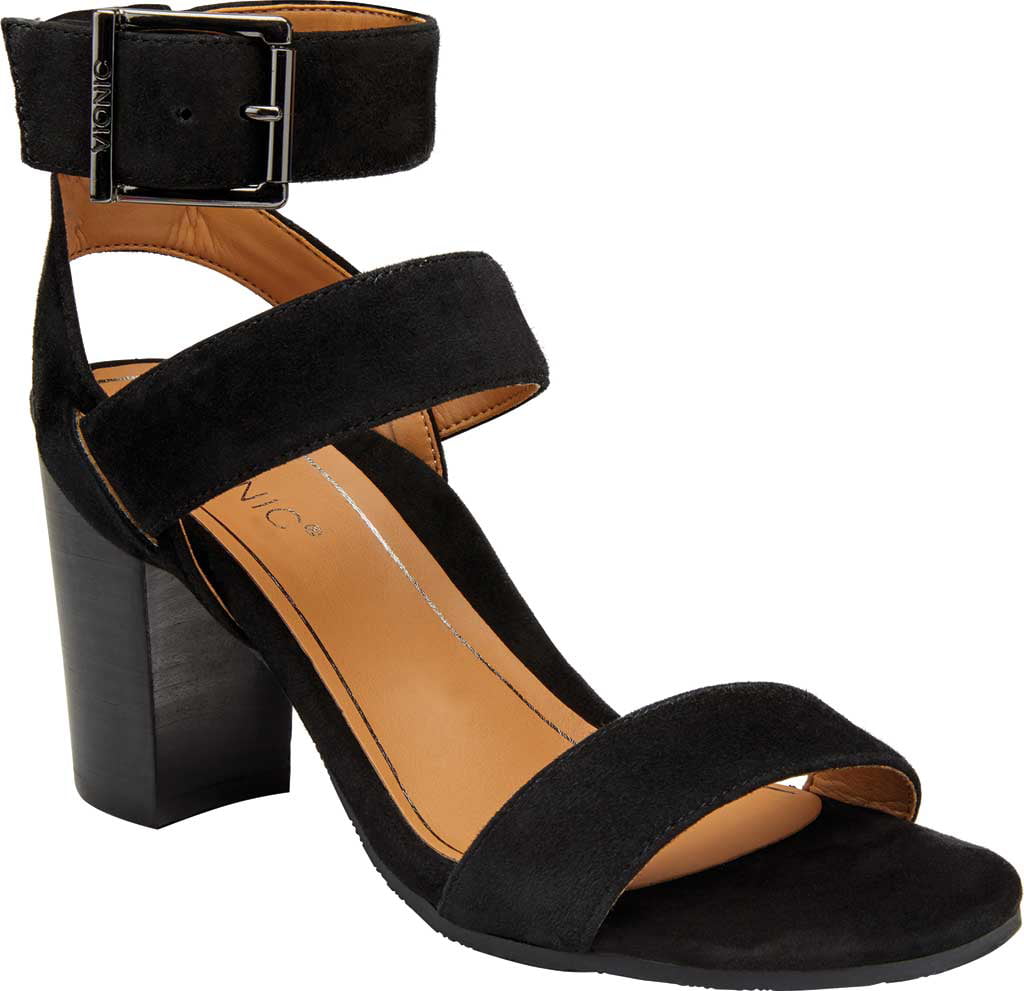 Vionic Women's Sandal Black Perk Blakely Ankle Strap Heel Suede Sz 9 NIB