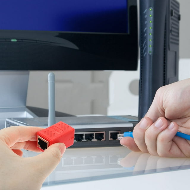 OULII 2Pack Ethernet Extender Red Zinc Alloy Network Connection Signal Transmission For Routers Switches 1.4X0.8in