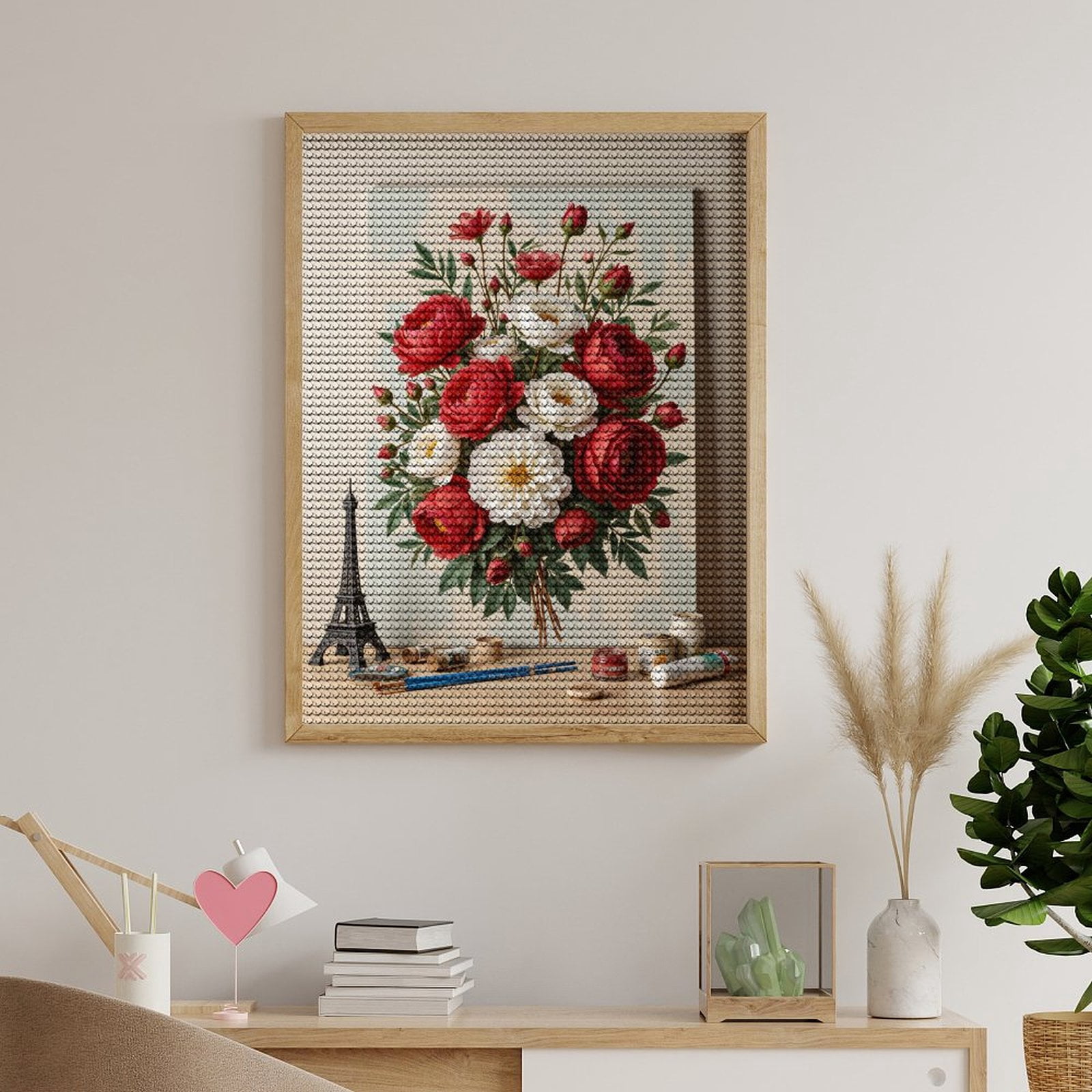Diamond Art Kits for Adults, Floral Art Canvas Red White Blossoms 5D Diamond Painting Kits for Adults Beginners, DIY Full Drill Diamond Painting, Gem Art and Crafts 12x16