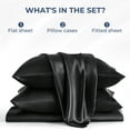 thumbnail image 4 of Seasonwood King Sheets,Black Silk Bed Sheets Set with 2 Pillowcase,20"x40", 4 of 7