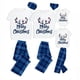 thumbnail image 1 of Pijamas familiares a juego navideños, conjunto de pijamas de manga corta con astas de alce, cuadros azules, Feliz Navidad, 1 of 3