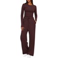 thumbnail image 2 of UPPADA 2 Piece Matching Summer Sweatsuit Lounge Set Womens Wide Leg Pants Side Ruching Crop Top Sets Plus Size Two Piece Outfits Wine,XXL, 2 of 7