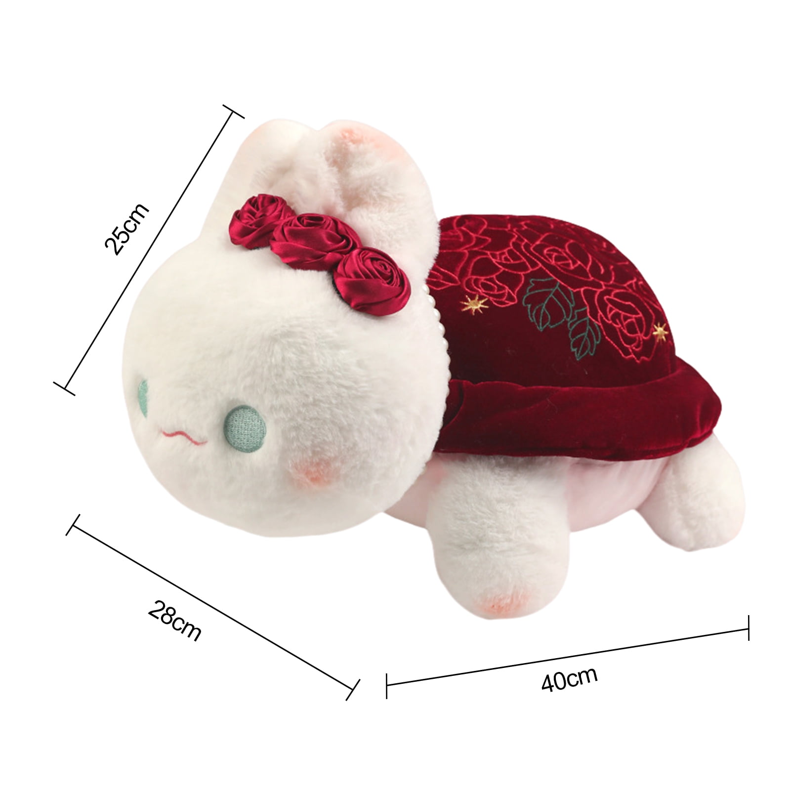 D-GROEE Soft Rabbit Plush Toy Rabbit Plush Toy with Shell Rose Golden Coins Pink Flower Soft Fuzzy Stuffed Plushie Home Decoration Girlfriend Valentine's Day