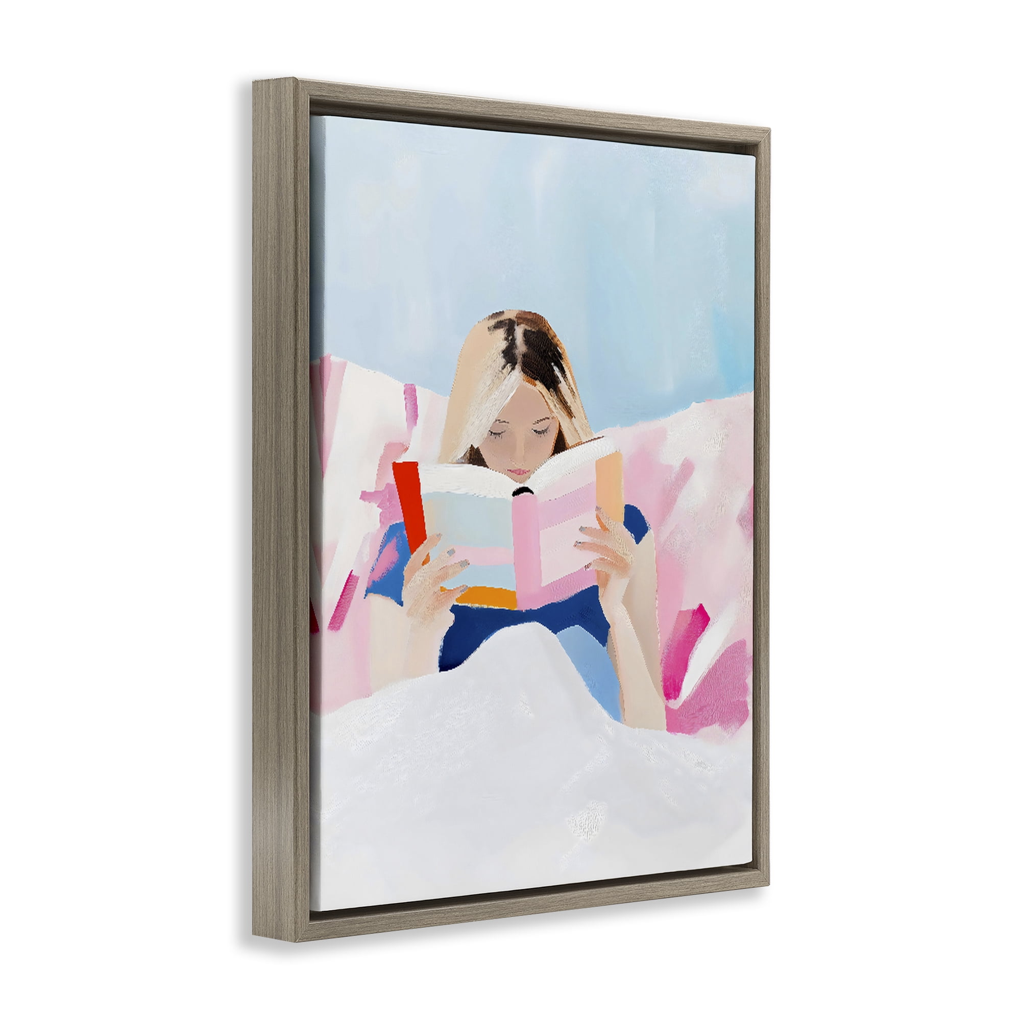 Stupell Industries Cozy Reading In Bed Brown Framed Floater Canvas Wall Art, design by The Prints Vibe