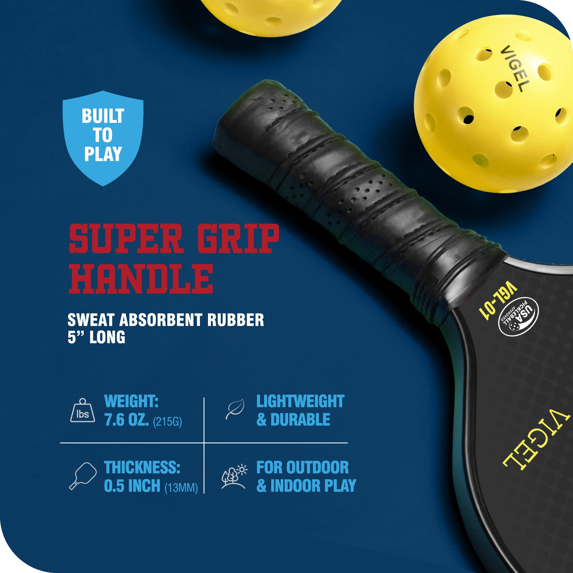 Vigel Pickleball Paddle Set - USA Pickleball Approved Pickleball Rackets - Honeycomb Core with Multilayer Fiberglass Surface