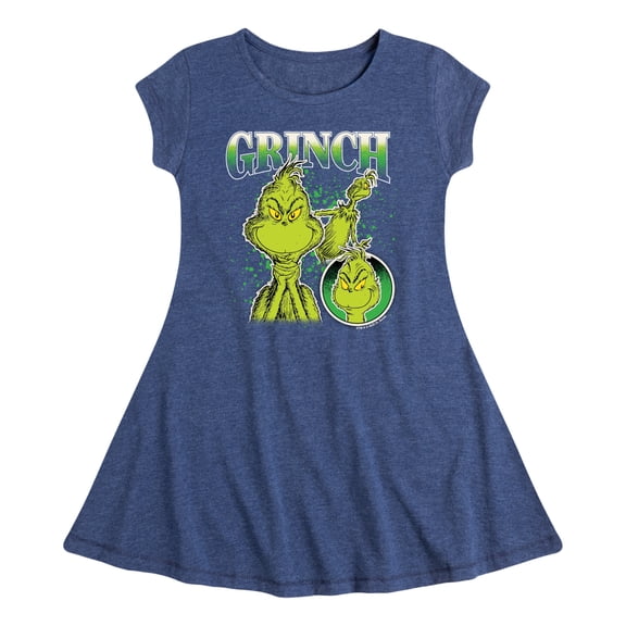 Dr. Seuss - Grinch Bootleg - Youth Girls Fit and Flare Short Sleeve Dress
