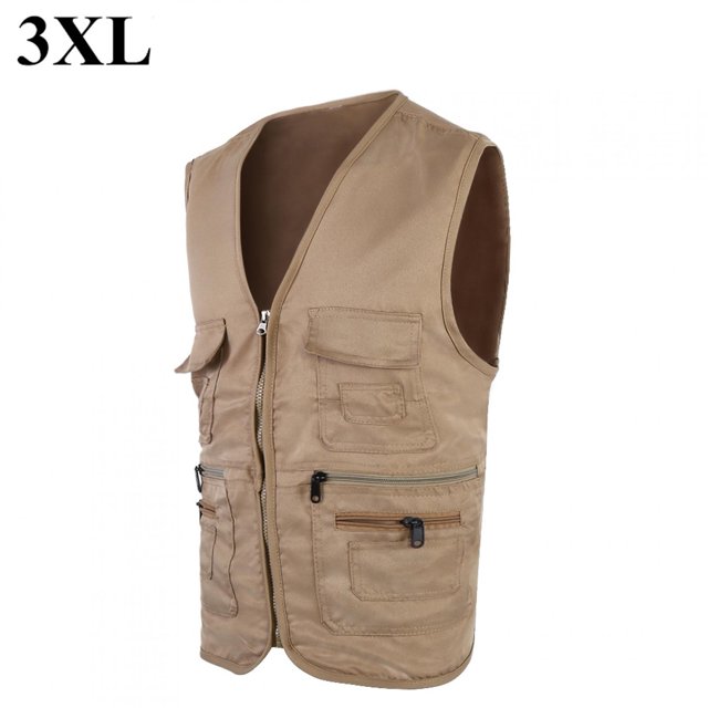 Chaleco de pesca al aire libre para hombre, chaqueta de caza, ropa deportiva cómoda, múltiples bolsillos (Caqui 3XL)