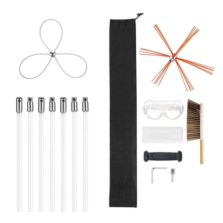 Chimney Sweep Kit 23ft Extendable Brush - Fireplace Cleaner with Dual Heads & Goggles for Square Rectangle Arch Chimneys - Fireplace Cleaning Tools