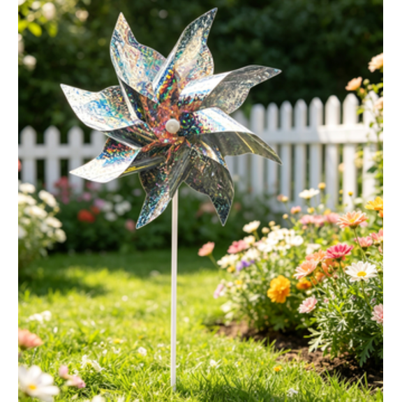Flower Wind Spinner Sparkly Lawn Pinwheels, Outdoor Decorational Pinwheels for Yard and Garden