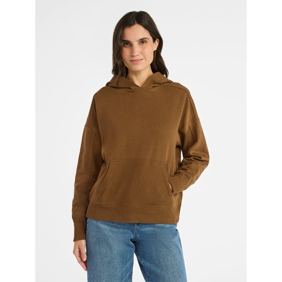 Time and Tru Waffle Pocket Mixed Media Hoodie, Size XS-XXXL