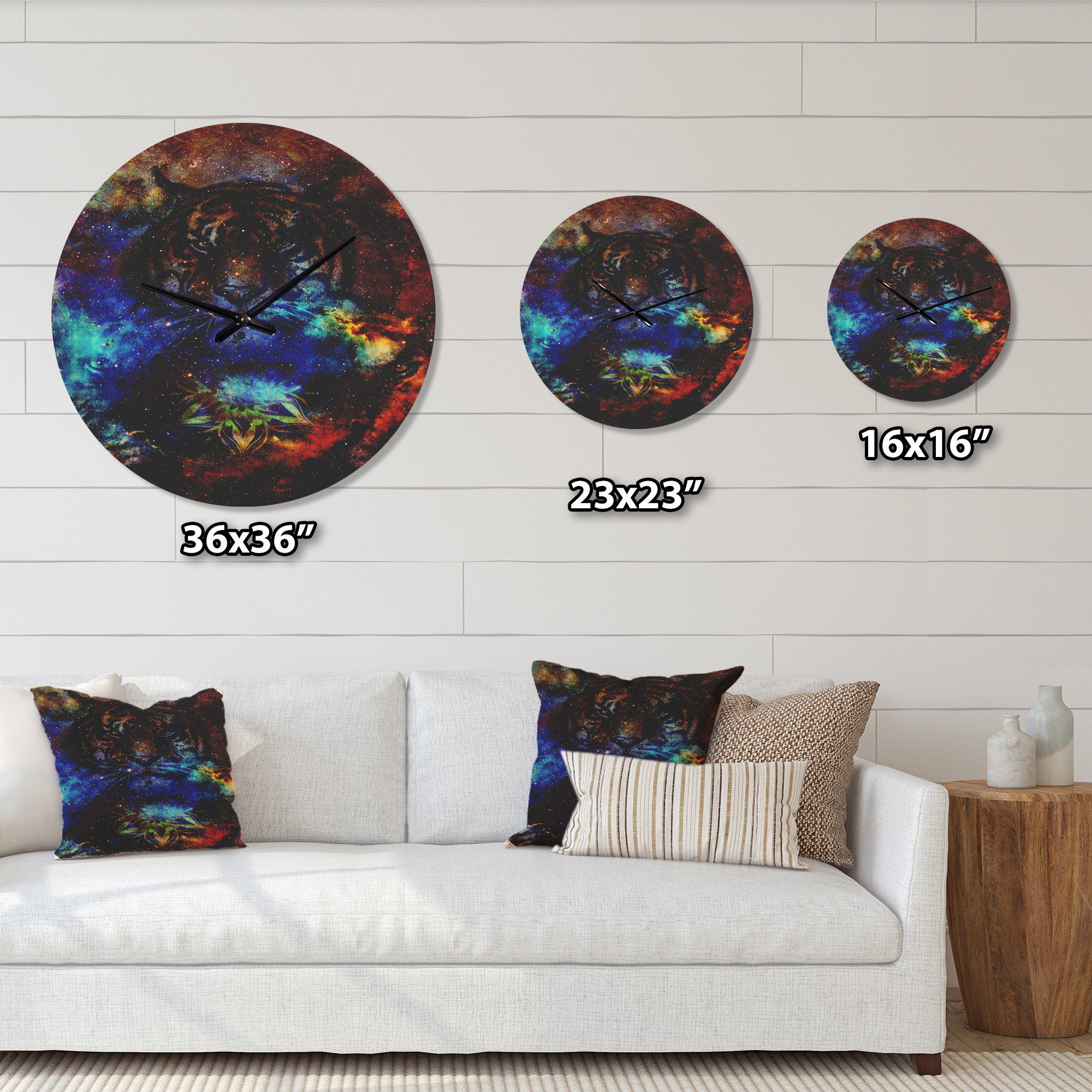 Designart 'Colorful Dots Tiger Collage ' Modern Wood Wall Clock