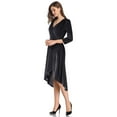 thumbnail image 2 of HA-EMORE Women's Velvet Dress V Neck Belt 3/4 Sleeve Formal Party High Low Wrap Dress, 2 of 5