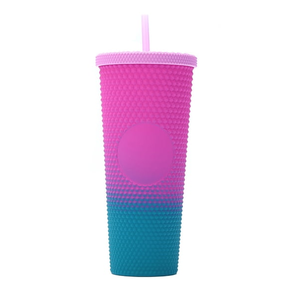 Carevas 710ML/24OZ Large Capacity Water Cup Fully Studded Matte Tumbler Reusable Cup with Wide Opening Leak-Proof Lid Straw