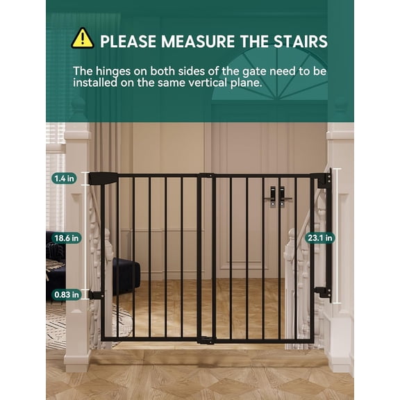 29.7"–46.5" No Bottom Bar Dog Gate for Stairs & Doorways, Black Hardware Mount – Limited Time Deal – Auto-Close Safety Gate with Extra-Wide Walk-Through Door