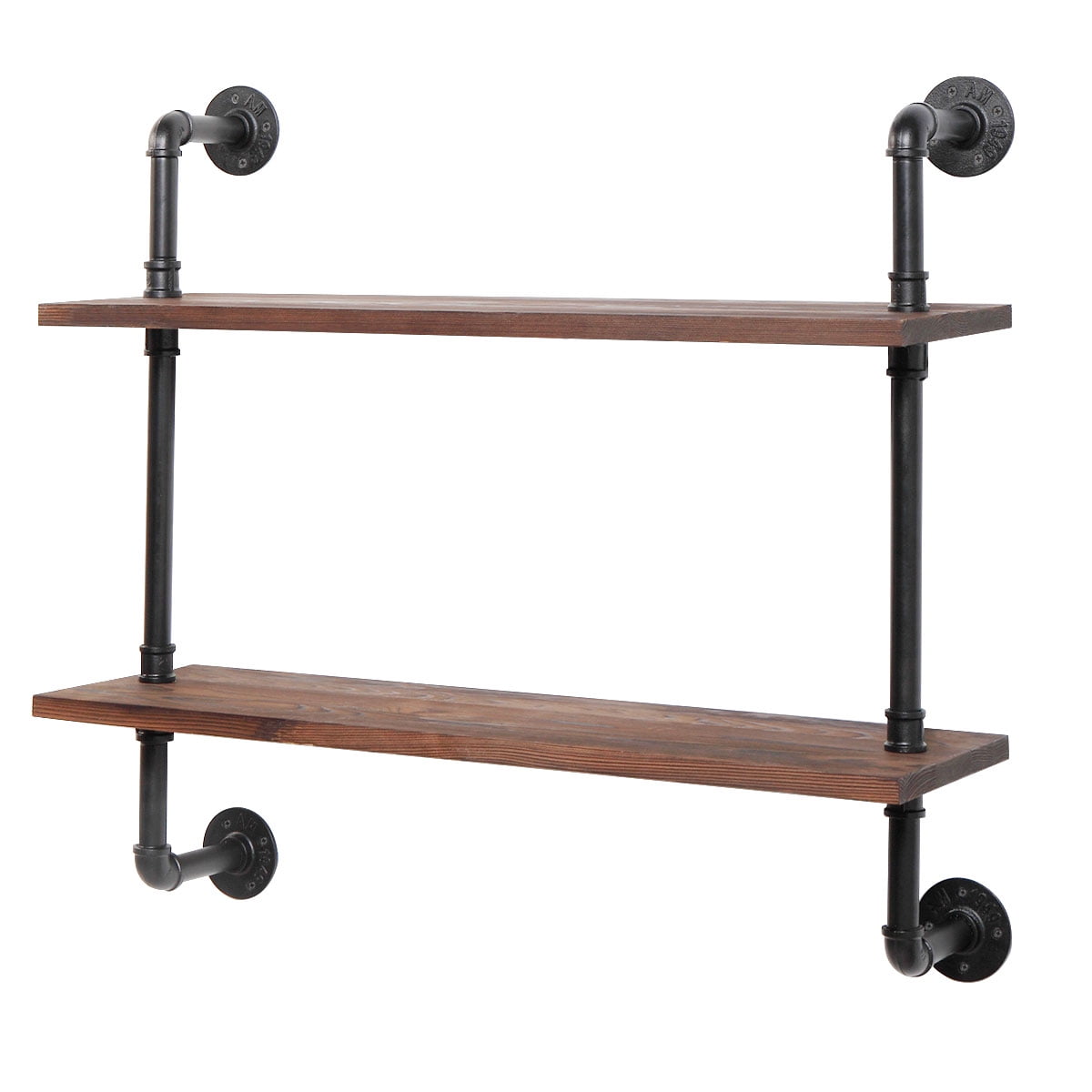 Kepooman Industrial Wall Mounted 2-Tier Pipe Shelving, Home Decor Wooden Floating Shelves Kepooman Industrial Wall Mounted 2-Tier Pipe Shelving, Home Decor Wooden Floating Shelves