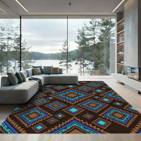 ODIKA 4' x 6' Machine Washable Non-Slip Area Rug, aztec geometric High Traffic Rug, Brown, 1173779