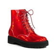 thumbnail image 1 of Unique Bargains Bottines de Combat Colorées à Lacets à Plateforme à Bout Rond pour Femme Rouge (Taille 8,5), 1 of 7