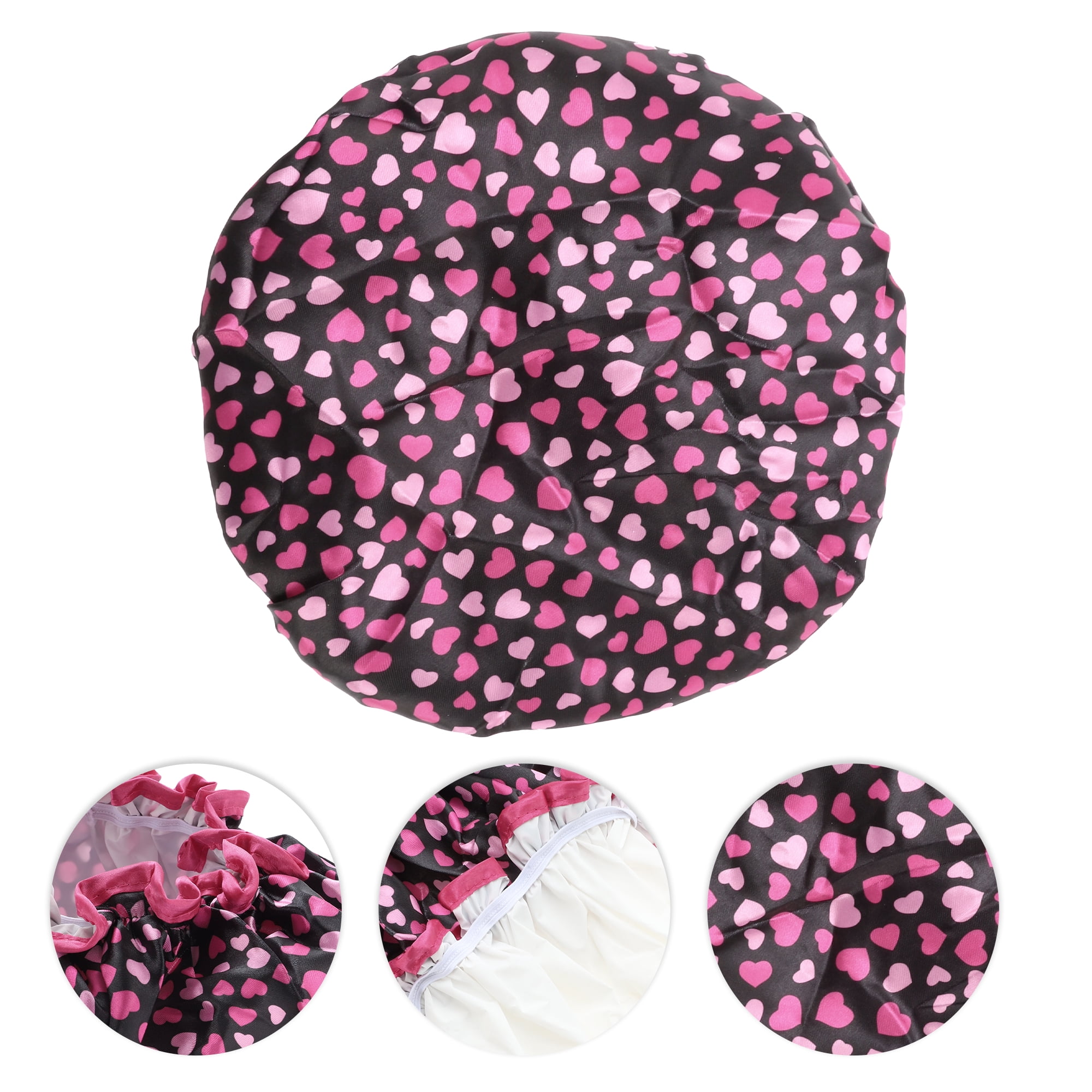 Unique Bargains Double Layer Heart-shaped Shower Cap Black, Red