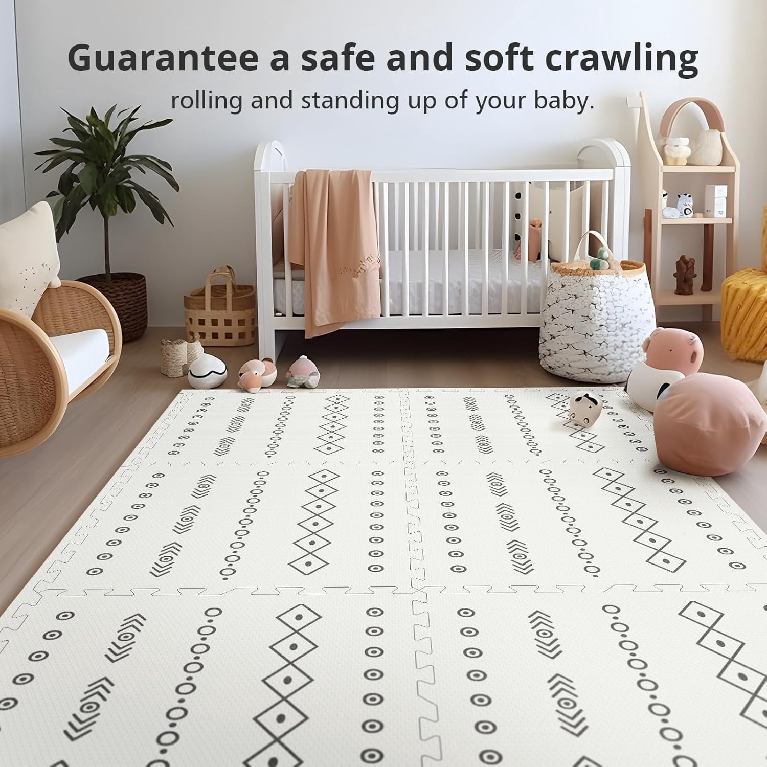 PIGLOG Baby Play Mat, 72" x 48" Extra Large Foam Floor Mat for Crawling, 6 Interlocking Tiles, Non-Slip Waterproof Surface, Easy to Clean - Bohemia Pattern for Nursery, Playroom, Indoor & Outdoor