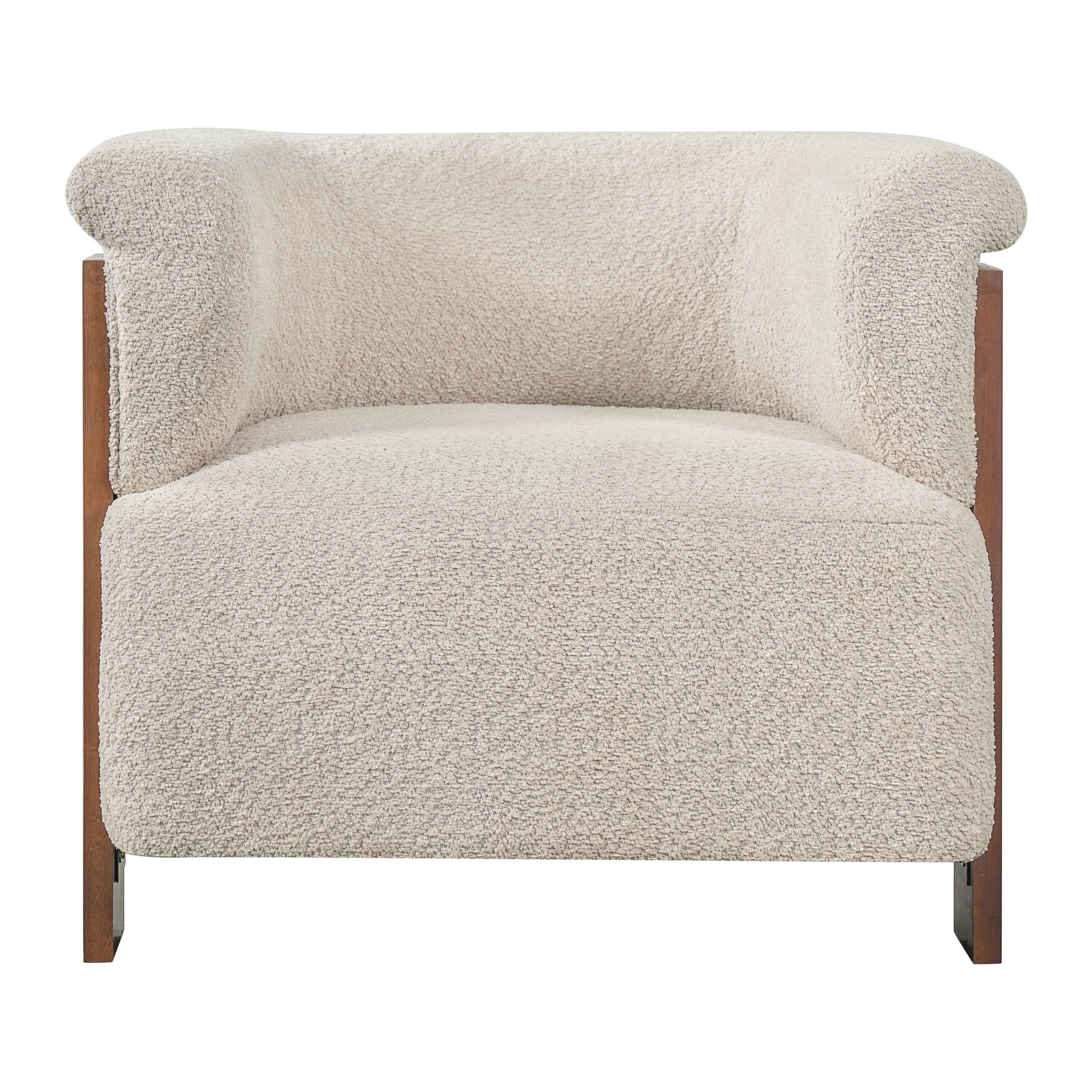 Christopher Knight Home Mid-Century Curved Upholstered Barrel Accent Chair with Wooden Legs, Almond