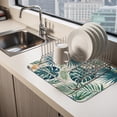 thumbnail image 2 of Forest Green Palm Leaves Dish Drying Mats for Kitchen Counter, Summer Rustic Tropical Botanical Absorbent Coffee Bar Mat with Non-slip Rubber Backed Quick Drying Dish Rack Pad 12"x16", 2 of 9