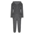 thumbnail image 4 of GPOECD Combinaison Pyjama à Capuche Duveteuse pour Femmes, Manches Longues, avec Poches, Pyjama d'Hiver pour Femmes, Chaud, Gris, G, 4 of 5
