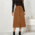 thumbnail image 2 of Skirts for Women Long Solid High Waist Corduroy Hip Wrap Breasted Slim Fit Solid Skirt Womens Summer Clothes Khaki M, 2 of 4