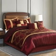 thumbnail image 2 of Foliage Embroidery 7-Piece Comforter Set in Burgundy & Gold, Includes Bed Skirt - Queen Size Luxury Bedding, 2 of 5