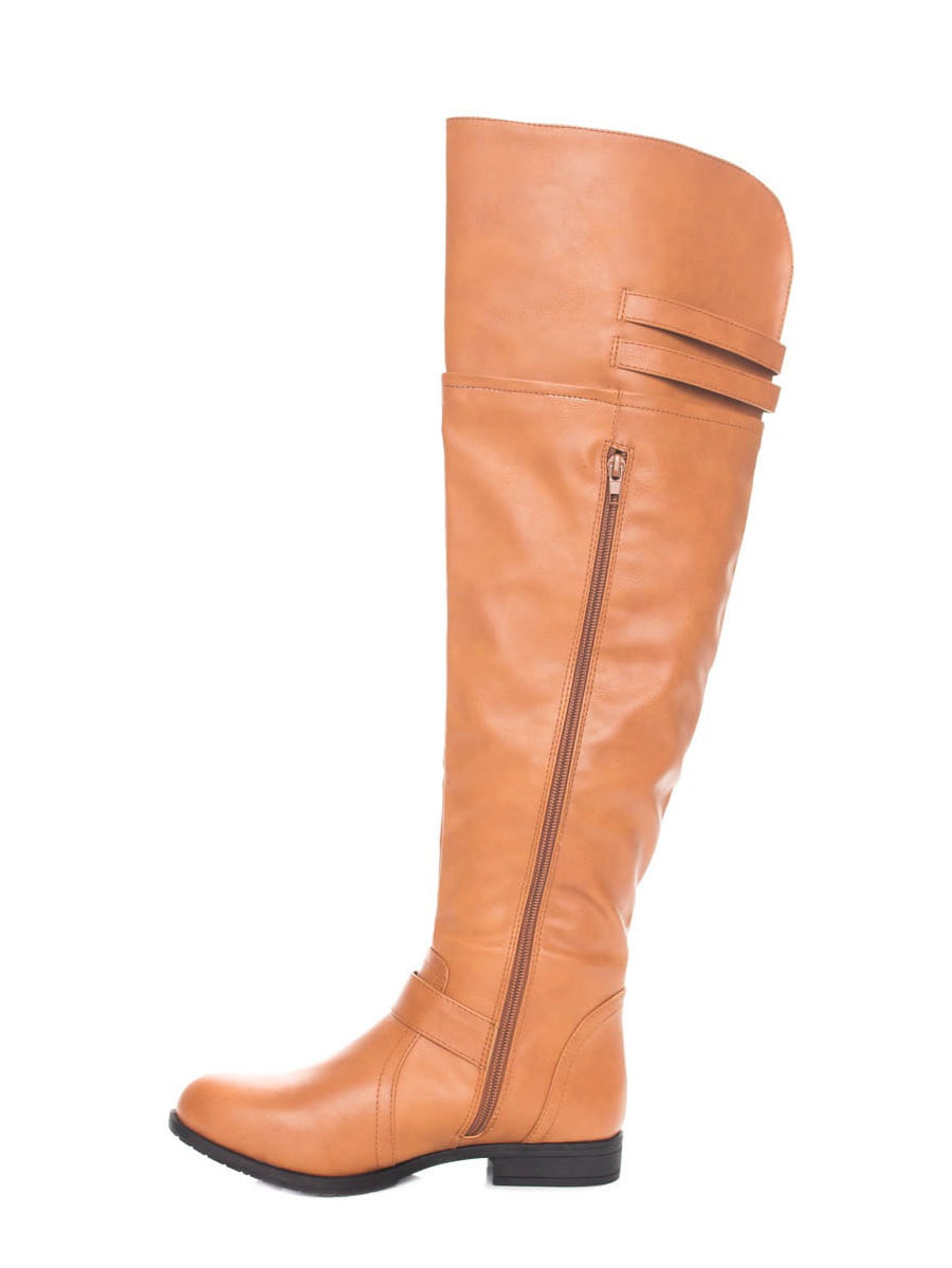 Womens Buckles Leather Ridding Low Heel Over Knee Boots Round Toe Long Shoes 