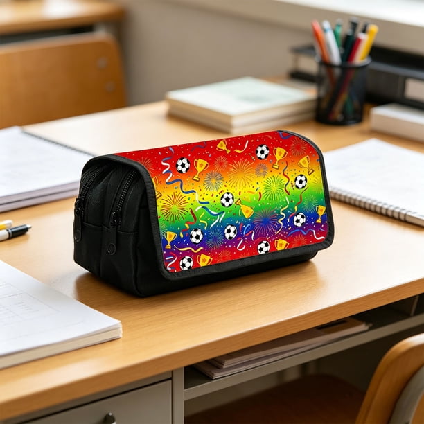 Estuche para Lápices de Fútbol para Niños: Estuche de Papelería de Gran Capacidad con Doble Cremallera y Compartimentos, Bolsa para Bolígrafos con Temática de Fútbol para La Escuela, Organizador Depo