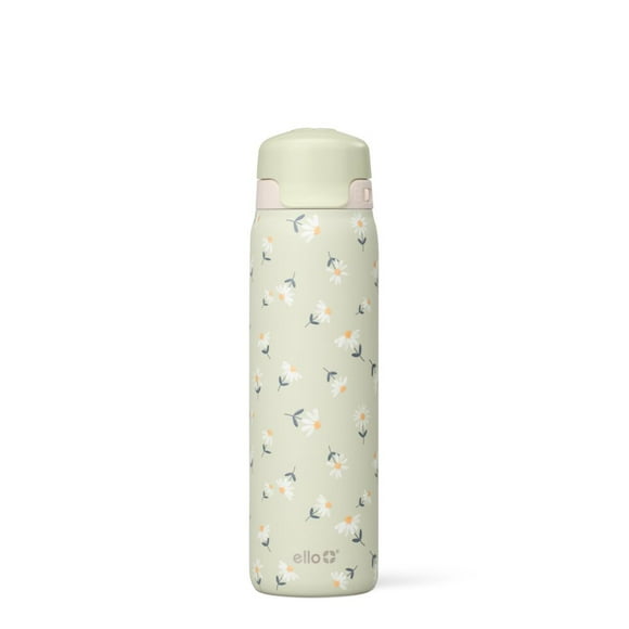 Ello Flip & Fill 22oz Stainless Steel Water Bottle - Green Daisies