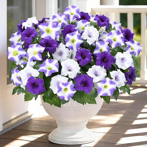 2 PCS Artificial Flowers for Outdoors Indoor, Fake Petunias Planters Indoor Decoration, Faux Flowers Plants UV Resistant Look Real Silk Flowers for Garden Front Porch Door Patio Yard