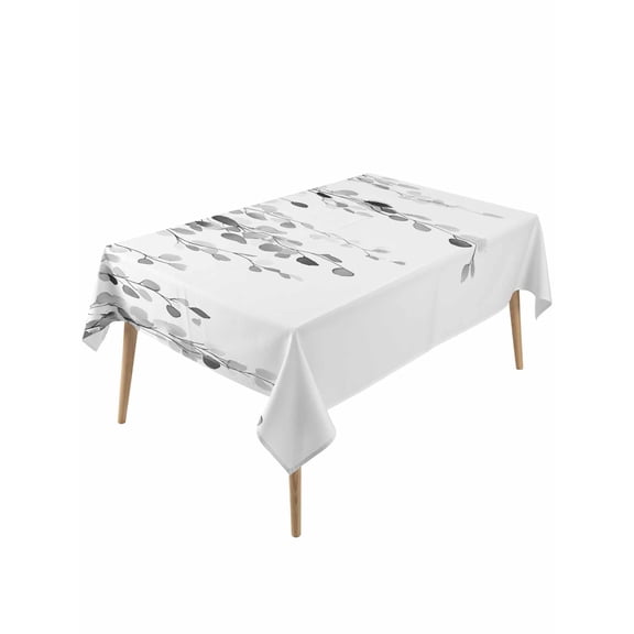Grey Eucalyptus Leaves Table Cloth, Weeping Spring Botanical Summer Waterproof Tablecloth for Rectangle Tables, Reusable Washable Fabric Table Cover for Restaurant Kitchen Dining Tables 60"x120"