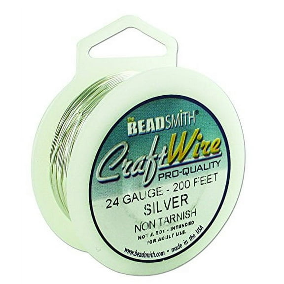 The Beadsmith Wire Elements Craft Wire – Tarnish Resistant, Soft Temper, Round, Silver Color – 0.51mm, 24 Gauge, 200 Foot Spool – Jewelry Making, Wire Wrapping, Floral, & Other DIY Crafts