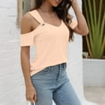 thumbnail image 5 of Giftesty Blouses for Women Dressy Casual Women Summer Sexy T- Shirt Cold Shoulder Pullover Blouse V-Neck Short Sleeve Solid Tops, 5 of 7