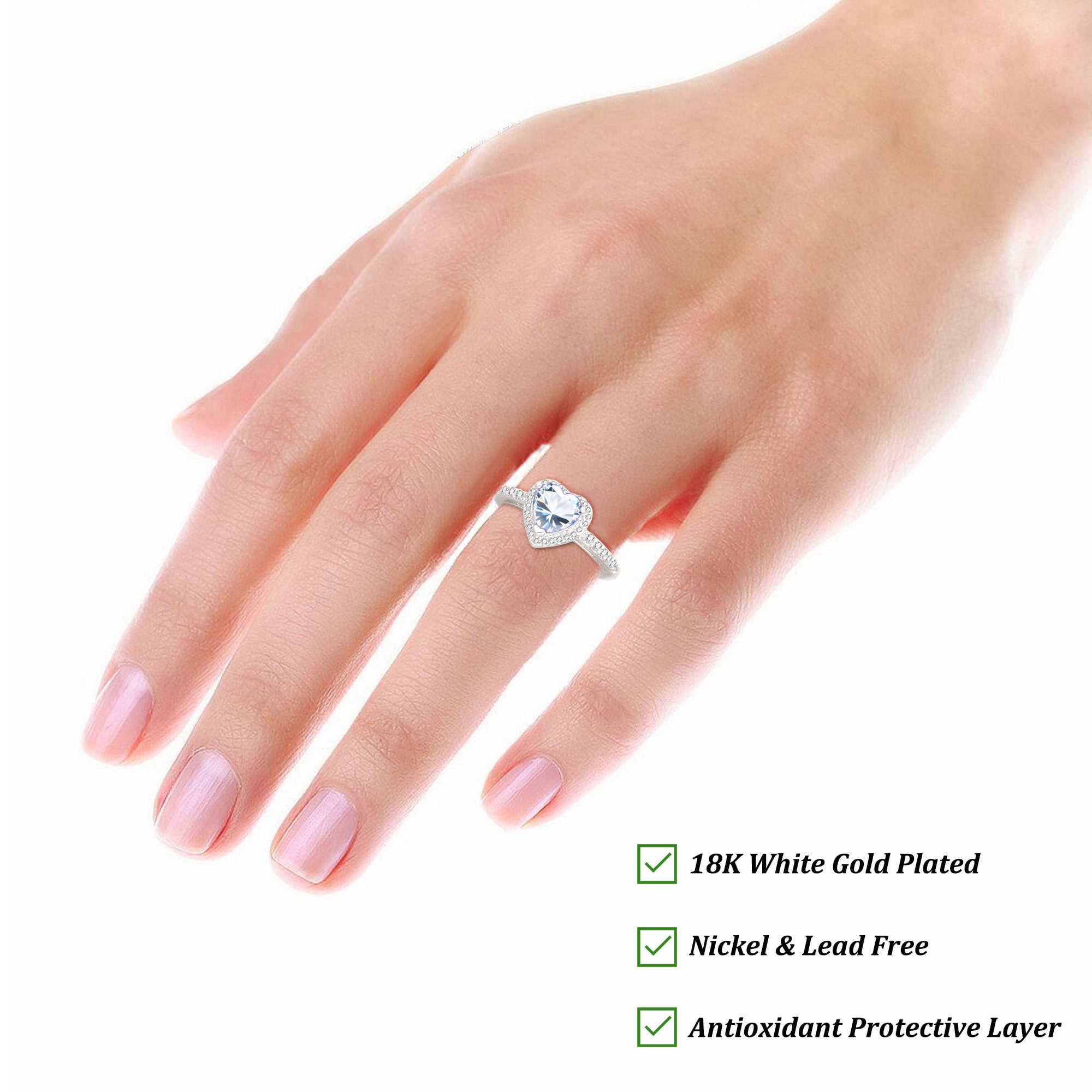 APSVO S925 Sterling Silver Plated Love Heart Rings for Women Girls April Birthstone Ring with CZ Eternity Promise Band Wedding Birthday Graduation Jewelry Gifts Teen Mom Her Adults Kids