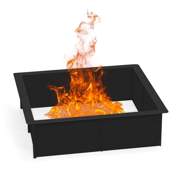 Square Fire Pit Ring Insert, Heavy-Duty Steel Firepit Liner for In-Ground/Above Ground Outdoor Wood Burning - DIY Camping, Garden, Patio & Backyard Use