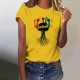 thumbnail image 2 of Tops de Manga Corta para las Mujeres de Ajuste Suelto, Día de la Independencia Negro Impreso, Cuello Redondo Suelto Superior, 2 of 4