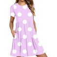 thumbnail image 2 of Sakmal Long Sun Dresses for Women 2024 Purple Crew Neck Loose Fit Tiered Polka Dot Short Sleeve with Pocket Sundress, 2 of 6
