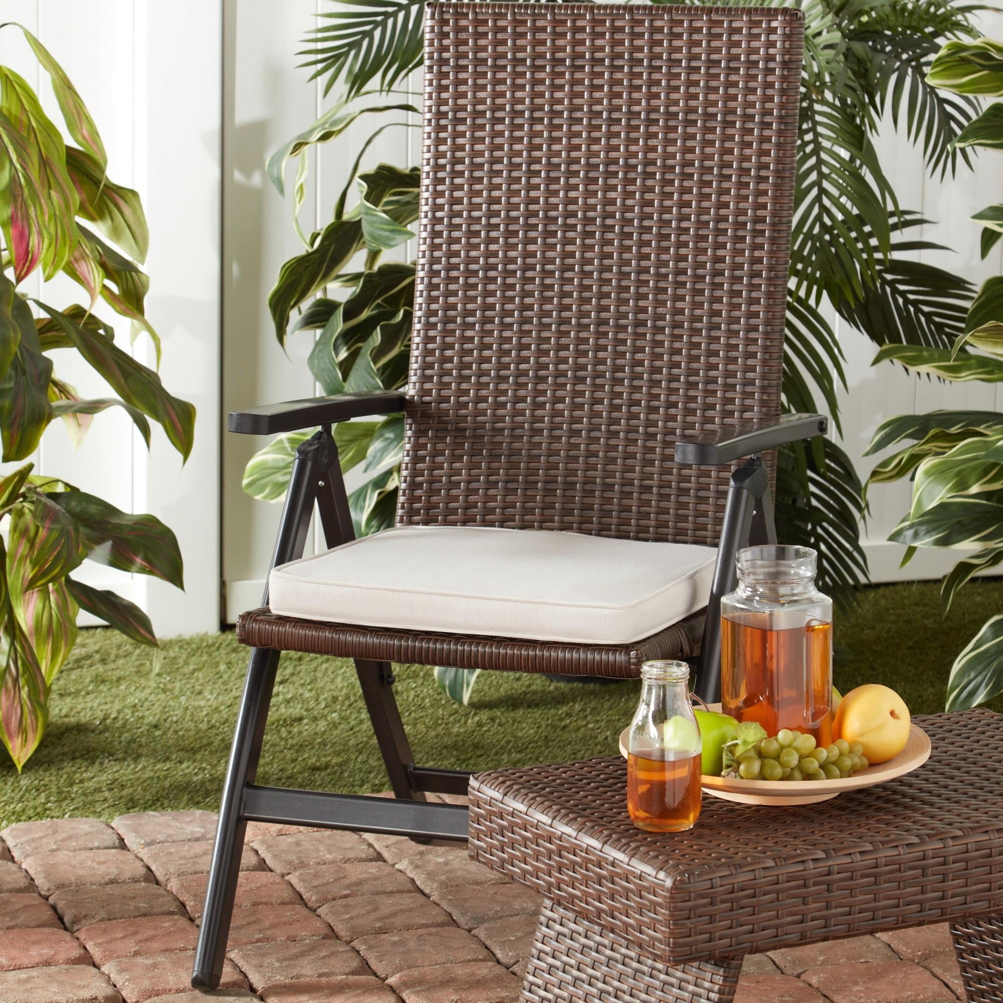 Outdoor PE Wicker Foldable Reclining Chair with Sunbrella Cast Pumice Seat Cushion