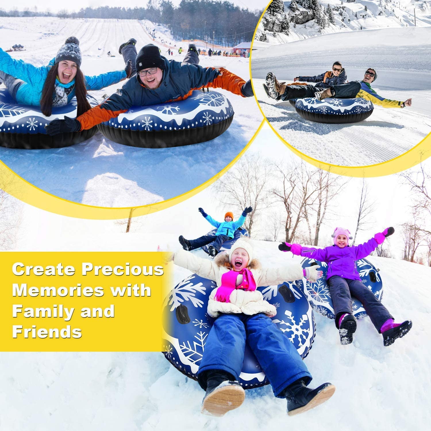 Extra Large 50 Inch Snow Tube with Backrest No More Popped with Thicker K80 Military Grade Material Inflatable Snow Sled for Kids and Adults Durable Sledding Tubes Heavy Duty Inflatable Snow Tube 