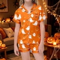 thumbnail image 2 of RUTAYY Girls Halloween Pajama Set Ghost Pumpkin Print 2 Piece Notch Neck Short Sleeve Button Down Top Shorts Kids Sleepwear Outfit Orange, 2 of 6