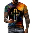 thumbnail image 2 of Waiimak T-Shirt Unimode pour Hommes Imprimés Graphiques Croix Manches Courtes Blouse Décontractée, 2 of 9