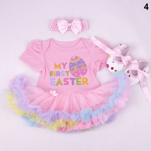 Vêtements pour Bébés Filles Robe Tutu de Fête de Pâques + 1 Paire de Chaussures + Bandeau Ensemble 3 Pcs