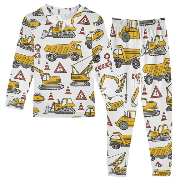 joogoo Truck Excavator Car Yellow 2 Piece Long Sleeve Tee and Pants Cotton Pajama Set 5Y