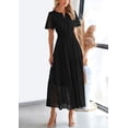 thumbnail image 4 of Vestido largo PRETTYGARDEN 2025, verano, cuello en V, ojales, negro, 4 of 8