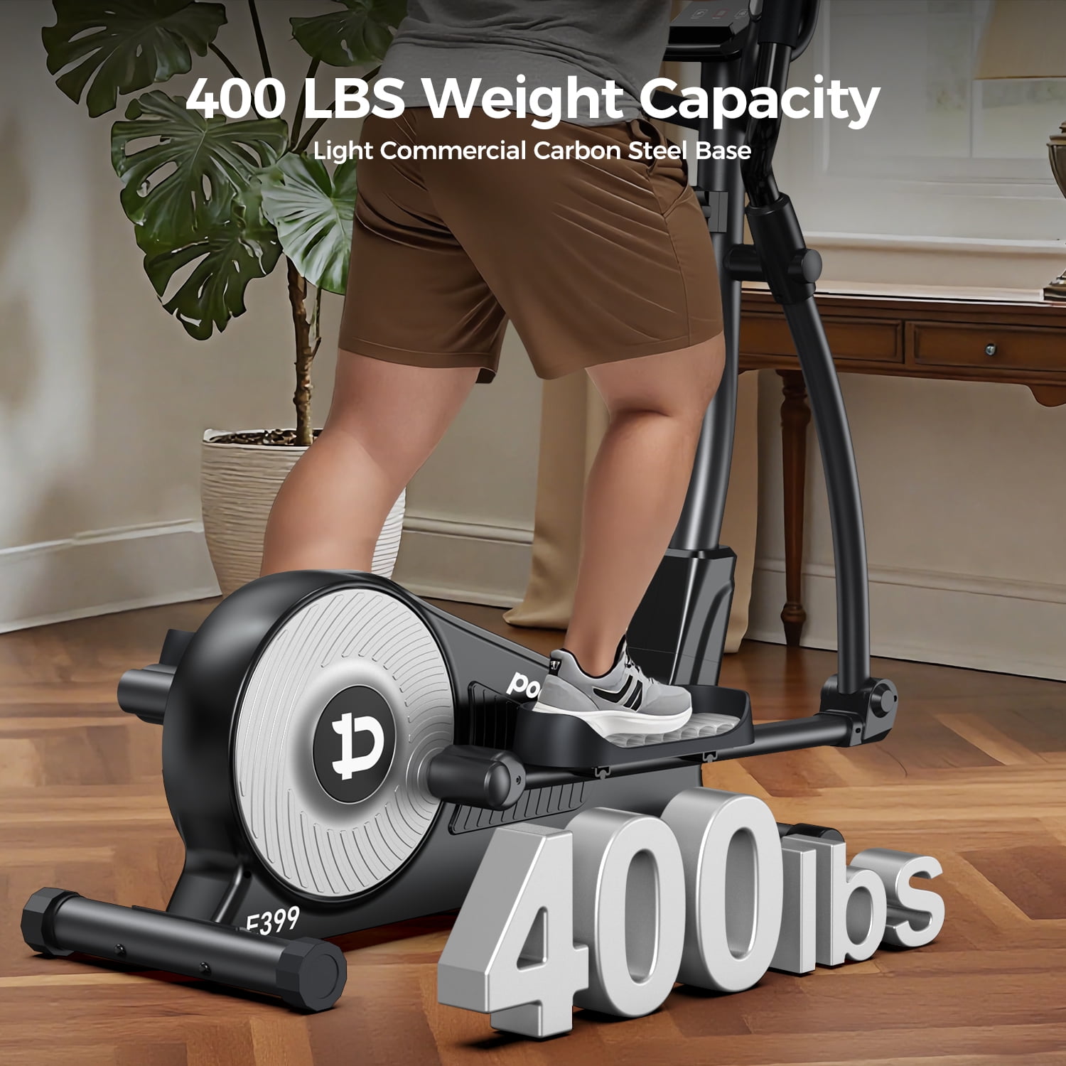 HASIMAN Elliptical Machine 16 Levels Resistance  Built-in Blue Elliptical Trainers with LCD Monitor Smooth Quiet Driven 400lbs Capacity 15.5inch Stride Length