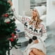 thumbnail image 2 of Gibobby Sueter Dama Suéter de rayas de bloque de Color con cuello Rojoondo y patrón de cervatillo de Navidad para mujer, suéter de punto suelto de manga larga, Tops (Blanco, S), 2 of 5