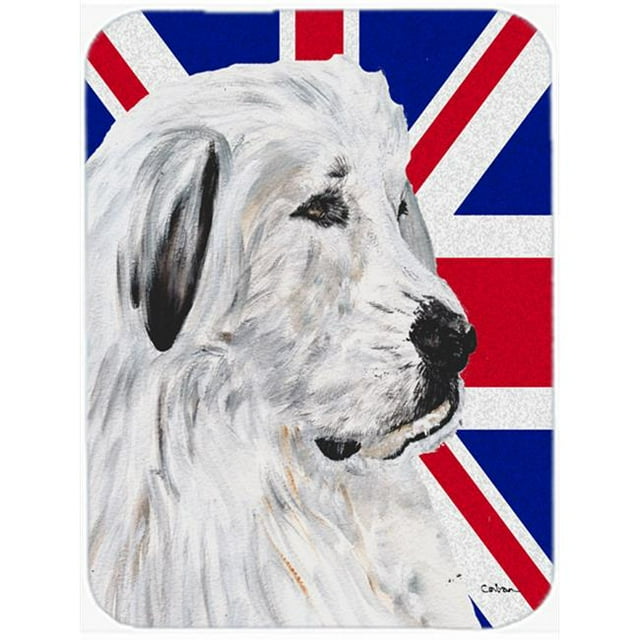 Carolines Treasures SC9873LCB Great Pyrenees With English Union Jack British Flag Glass Cutting Board - Large